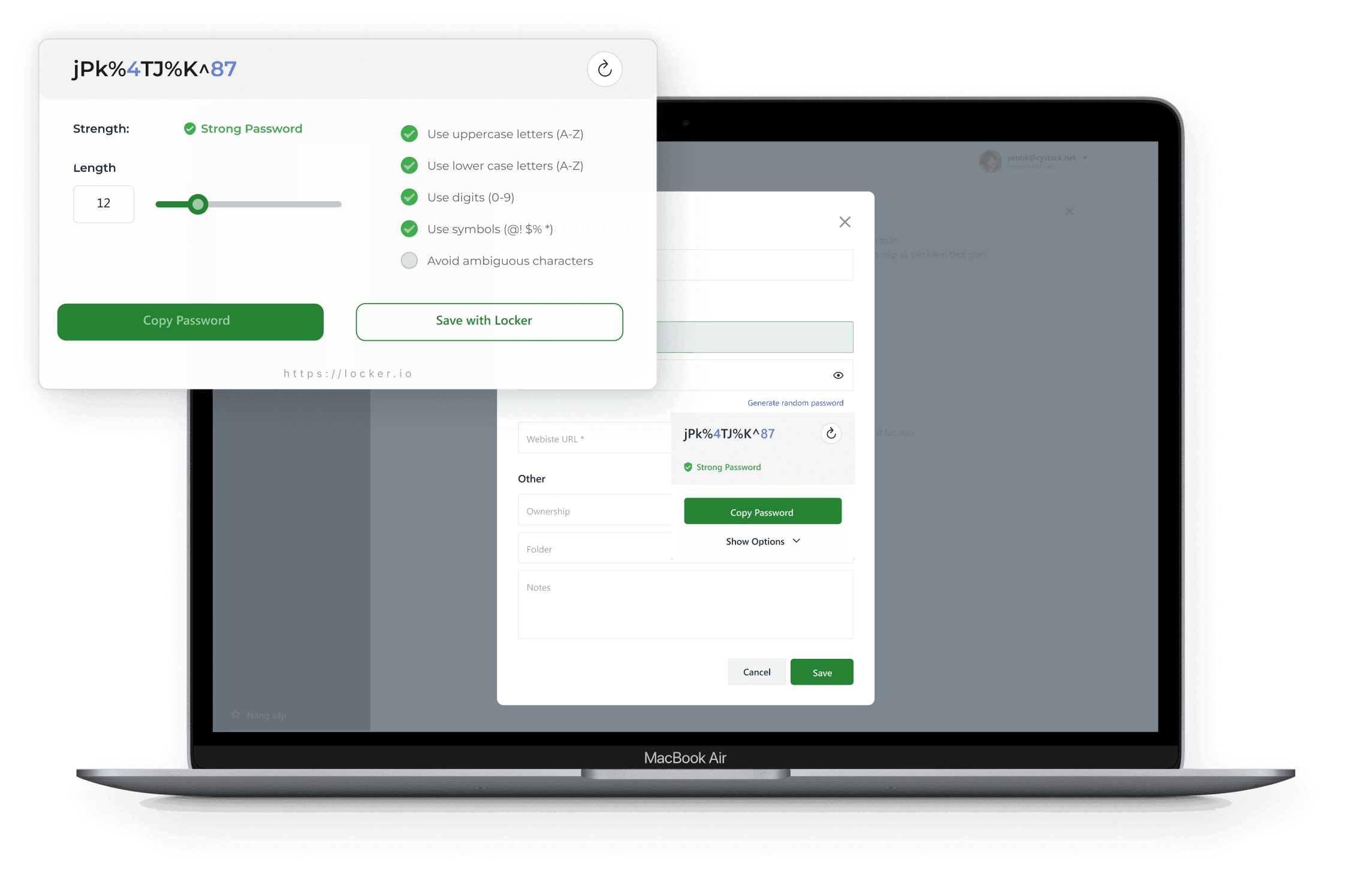 Built-in password generator powered by Locker