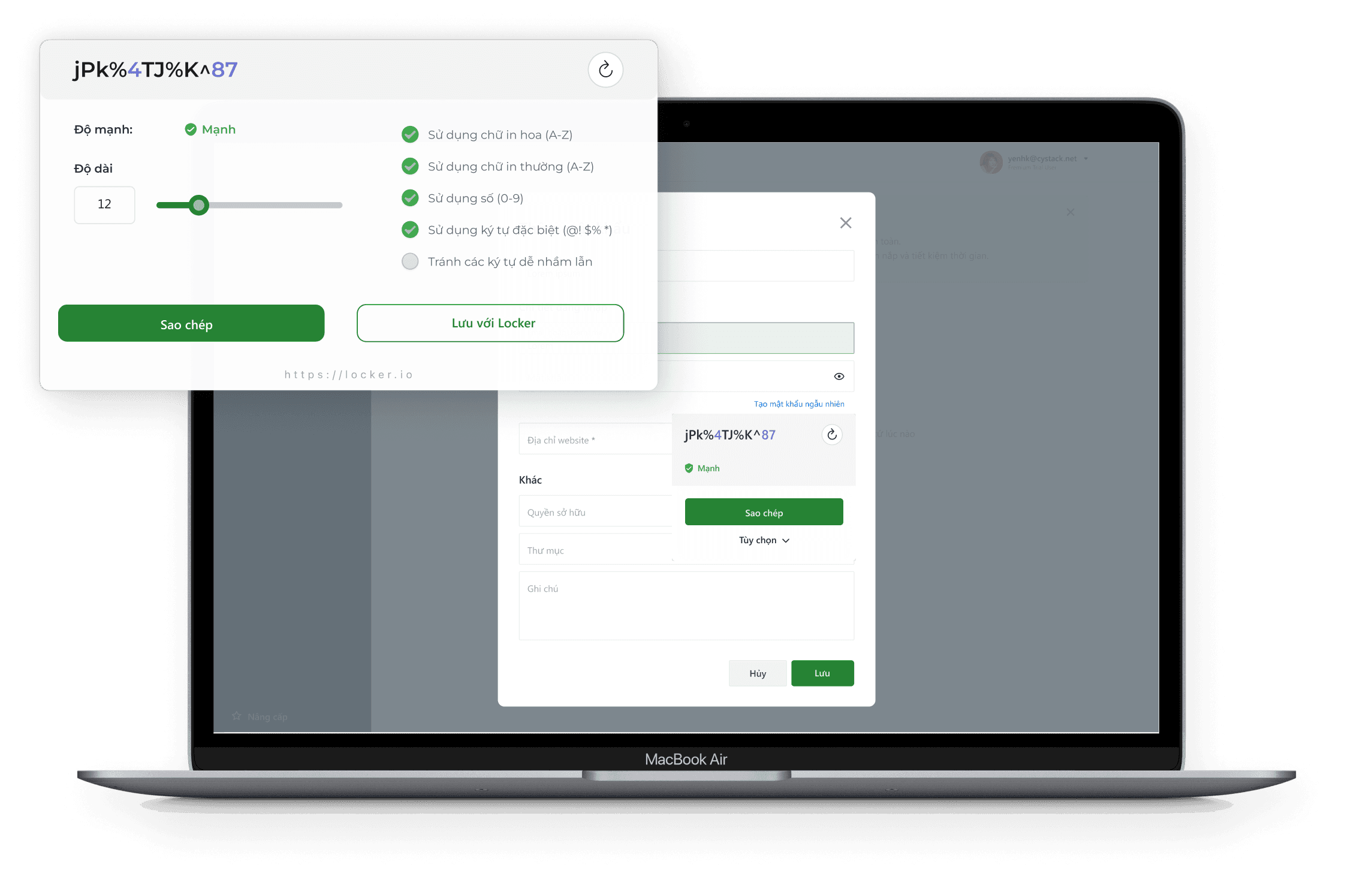 Built-in password generator powered by Locker